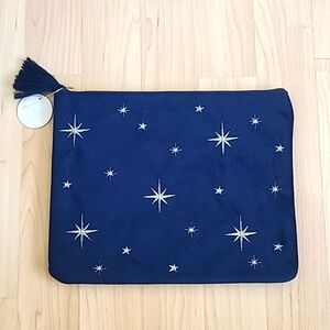 Eccolo Deluxe Navy Blue Velvet Pouch, Zip Pouch, Cosmetic Bags Case 10"×8"